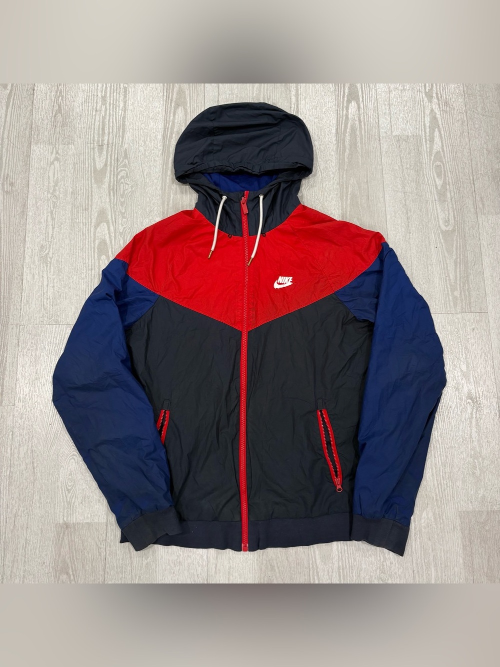 Nike Men's Colorblock Windbreaker Jacket - Red, Black & Blue Size S